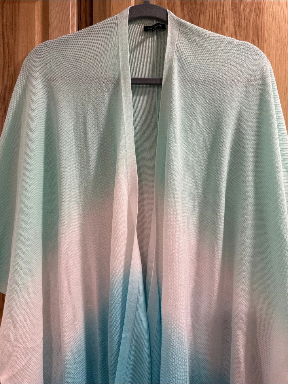 Talbots OS Hombre Coastal Grandma Mint Turquoise Open-Front Knit Layering Wrap